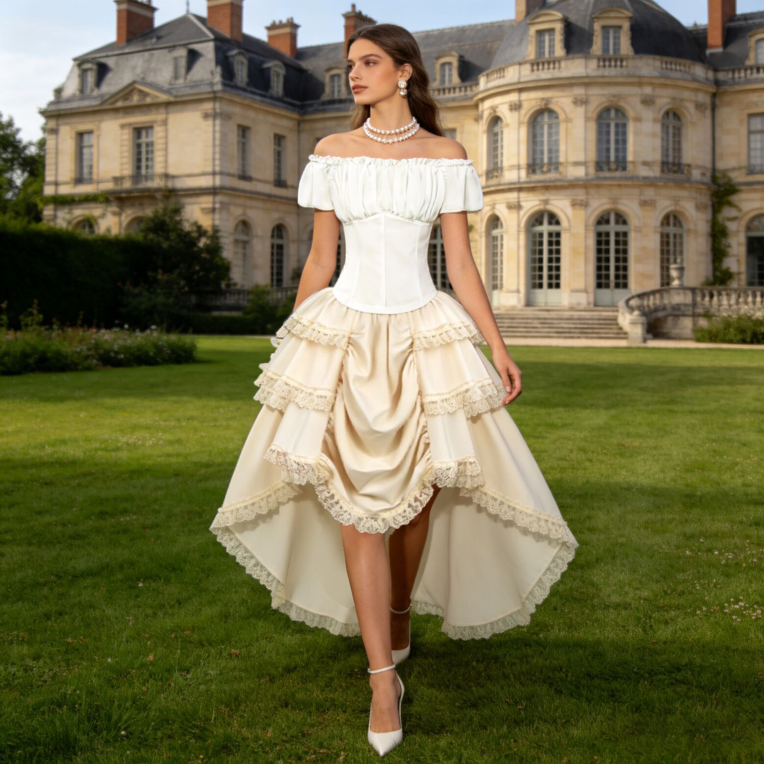 Anime Cosplay Anime - Renaissance Asymmetrical Hem Skirt Elegant with