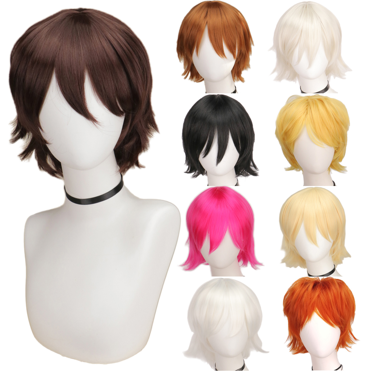 QQXCAIW Male Wig Black White P - đánh giá và giá Cosplay Anime White Hair