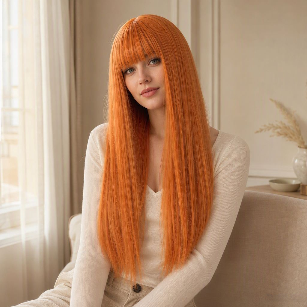Women Orange Long Straight Wig - đánh giá và giá Anime Cosplay Orange Hair